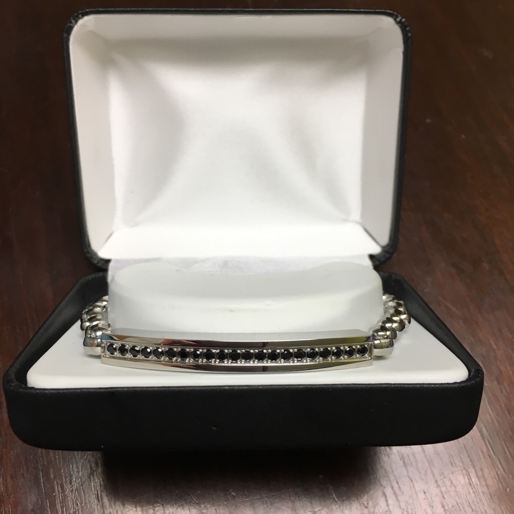 Men’s Black Rhinestone & Stainless Steel Bracelet